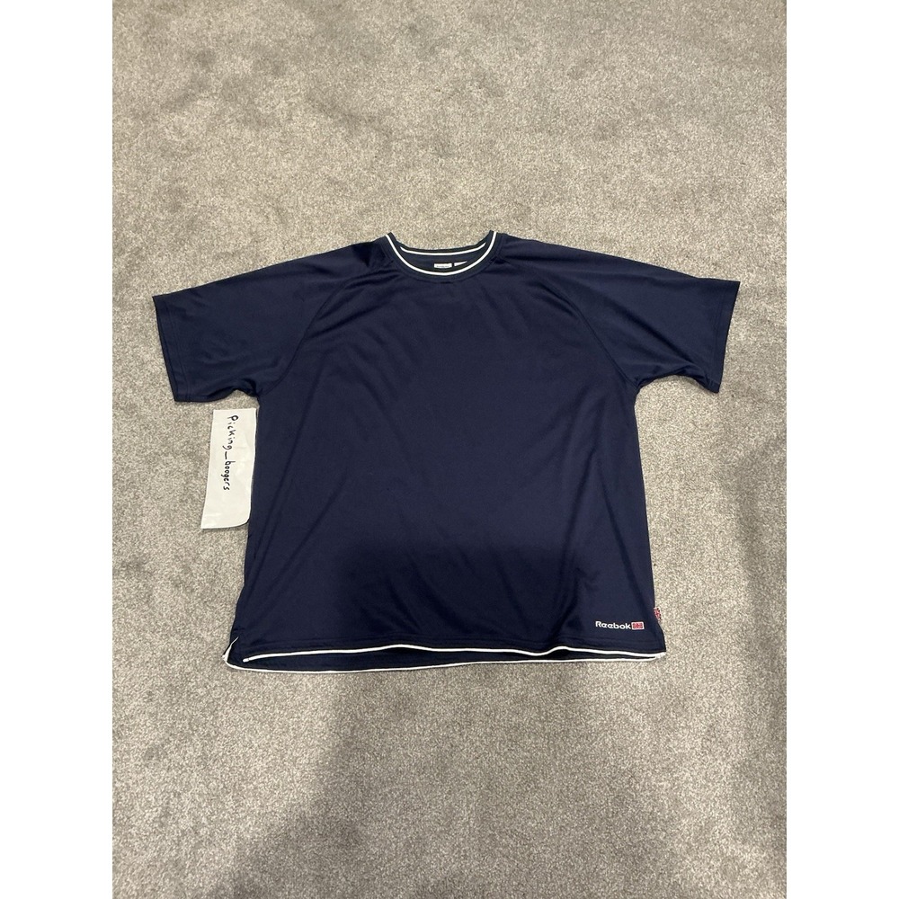 Vintage 90s Reebok Mens XL Navy Blue & White Trim Crew Neck Jersey Shirt Logo